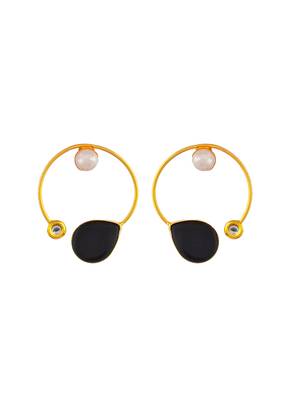 Black onyx gold plated hoop earrings 4