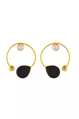 Black onyx gold plated hoop earrings