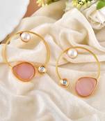 Pink rose quartz stone hoop earrings for women