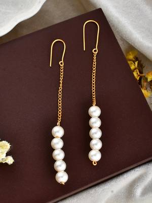 Western long pearl chain earrings for women 1