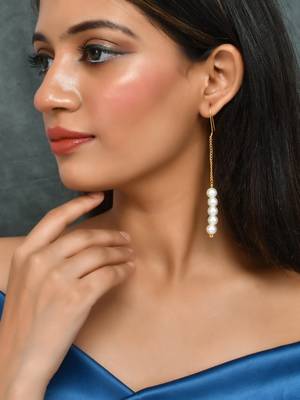 Western long pearl chain earrings for women 2