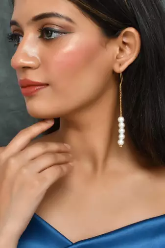 Western long pearl chain earrings for women