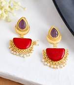 Red stone traditional chandbali earrings