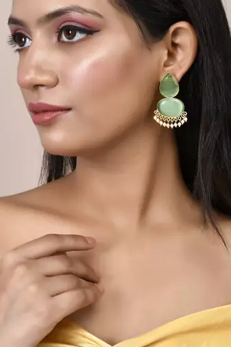 Green stone chandbali earrings