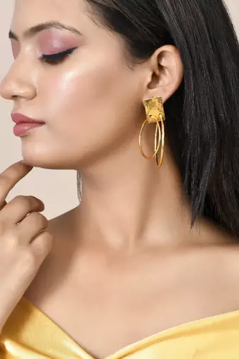 Gold plated circular western hoop earrings