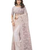 Dusty peach resham embroidery moti stone work net party wear with blouse