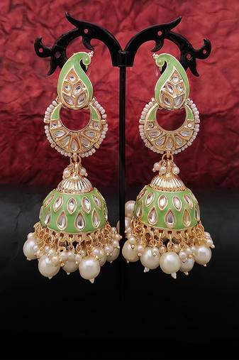 Multy color clustered pearl meenalari design jhumka earring
