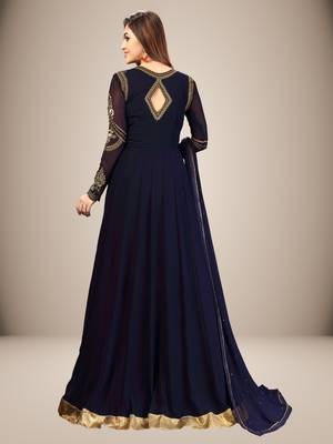 Blue Georgette Embroidered Anarkali Party Wear Kurta Pant with Dupatta Salwar Suit Set 3