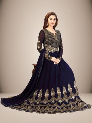 Blue Georgette Embroidered Anarkali Party Wear Kurta Pant with Dupatta Salwar Suit Set 6