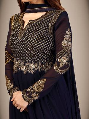 Blue Georgette Embroidered Anarkali Party Wear Kurta Pant with Dupatta Salwar Suit Set 7