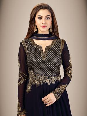 Blue Georgette Embroidered Anarkali Party Wear Kurta Pant with Dupatta Salwar Suit Set 8