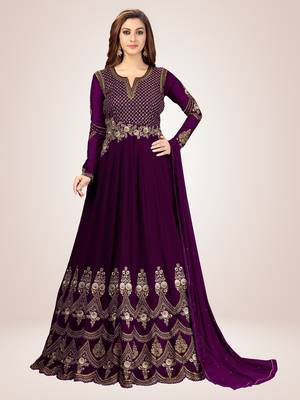 Trendmalls Purple Georgette Embroidered Anarkali Party Wear Kurta Pant with Dupatta Salwar Suit Set 1