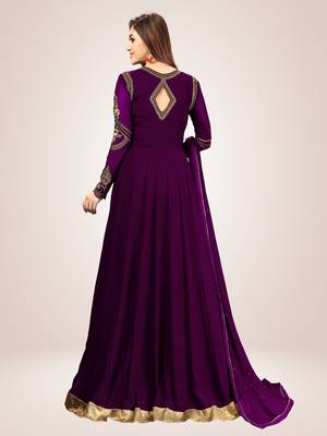 Trendmalls Purple Georgette Embroidered Anarkali Party Wear Kurta Pant with Dupatta Salwar Suit Set 2