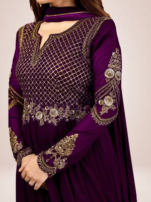 Trendmalls Purple Georgette Embroidered Anarkali Party Wear Kurta Pant with Dupatta Salwar Suit Set 6