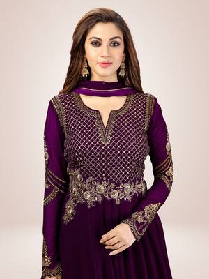 Trendmalls Purple Georgette Embroidered Anarkali Party Wear Kurta Pant with Dupatta Salwar Suit Set 7