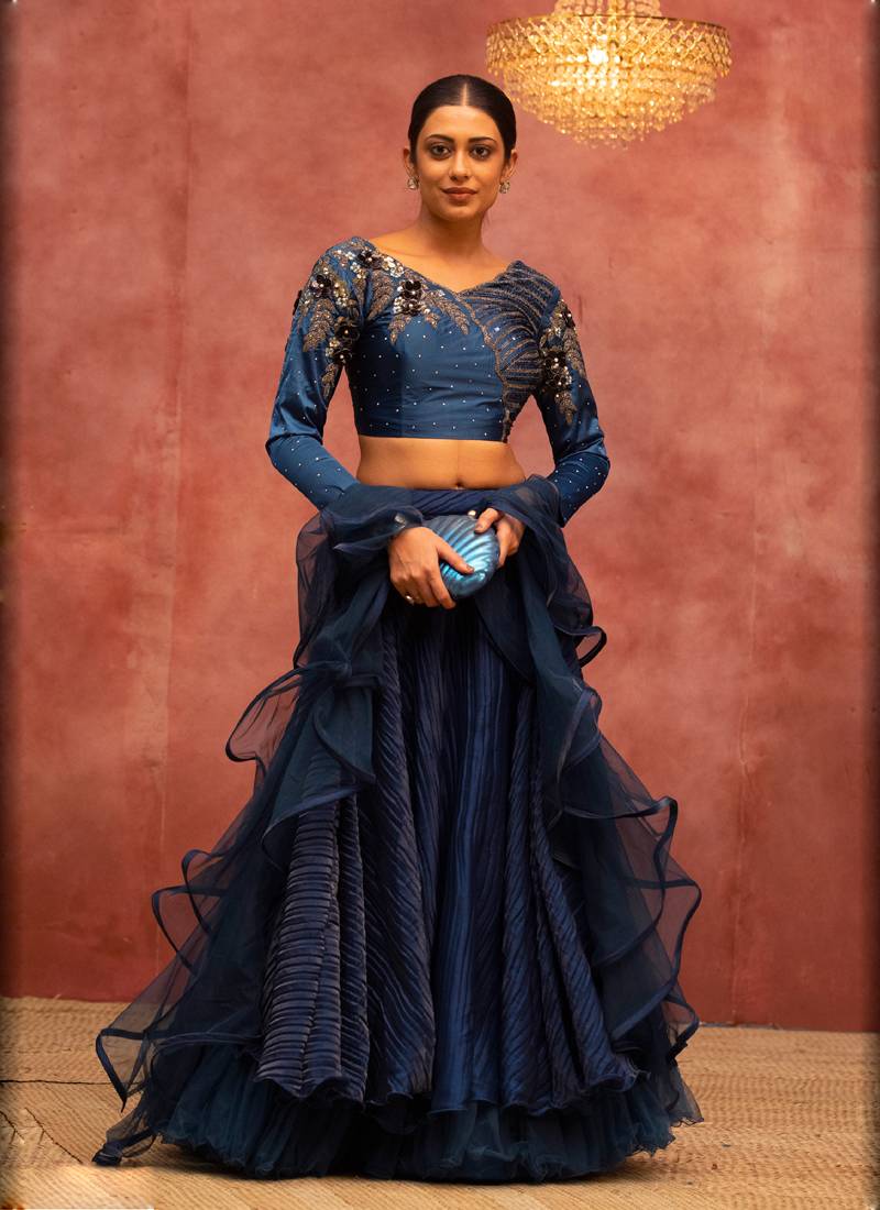Blue Net & Fancy Lycra Semi-Stitched Lehenga Choli with Dupatta