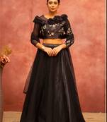Black Satin Silk Semi-Stitched Lehenga Choli with Dupatta