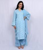 Powder Blue Embroidered Self Panel Suit