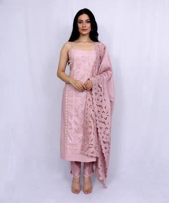 Pastel Pink Spaghetti Self Cotton Suit 1