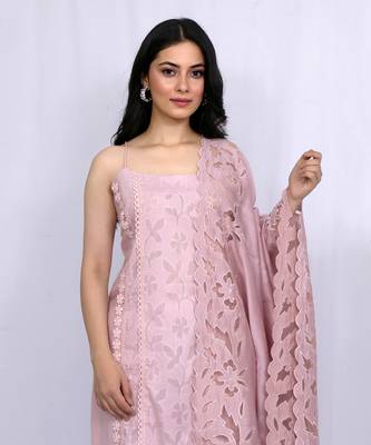 Pastel Pink Spaghetti Self Cotton Suit 2