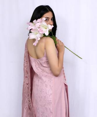 Pastel Pink Spaghetti Self Cotton Suit 5