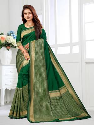 Green Litchi Art Silk Designer Faux Banarasi Saree (Aarti Green) 1