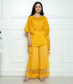 Yellow emb. short kaftan set with belt