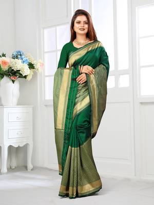 Green Litchi Art Silk Designer Faux Banarasi Saree (Aarti Green) 2