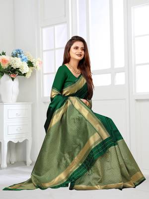 Green Litchi Art Silk Designer Faux Banarasi Saree (Aarti Green) 3