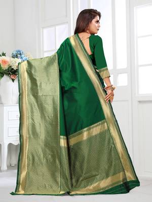 Green Litchi Art Silk Designer Faux Banarasi Saree (Aarti Green) 4