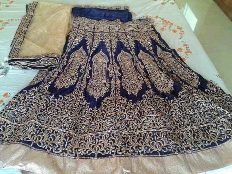 Deepika Padukone Designer Blue Moss Velvet Lehenga with Heavy work Blouse