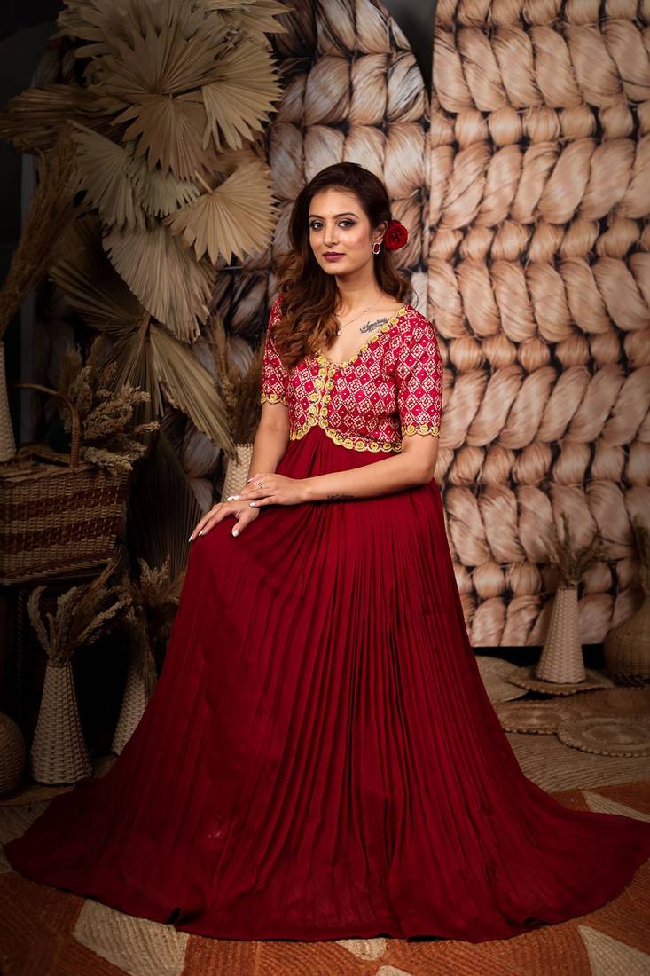 BK Jazzberry Bandhani Long Gown Dress - Bullionknot - 4161152