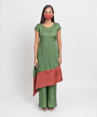 Olive green bemberg modal silk kurta set 1