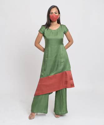 Olive green bemberg modal silk kurta set 3