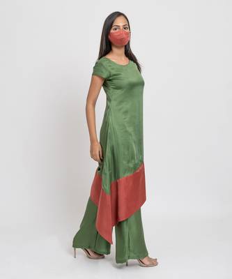 Olive green bemberg modal silk kurta set 5