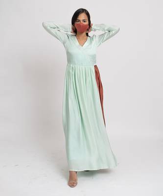 Tea green bemberg modal silk angrakha 4