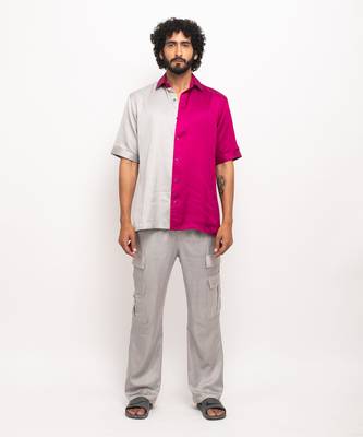 Grey & wine colorblocked shirt 1