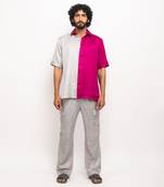 Grey & wine colorblocked shirt