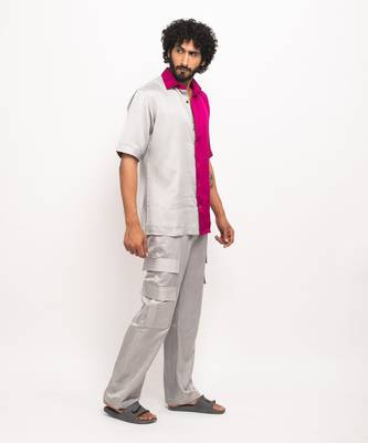 Grey & wine colorblocked shirt 2