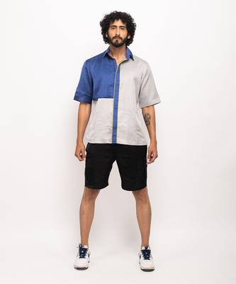 Grey & blue colorblocked shirt 1