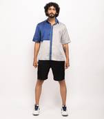 Grey & blue colorblocked shirt