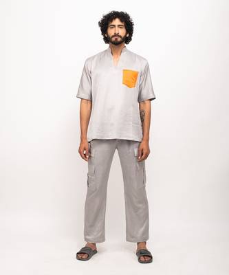 Grey & orange pocket shirt 1