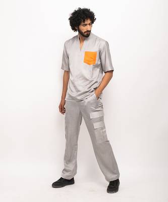 Grey & orange pocket shirt 2