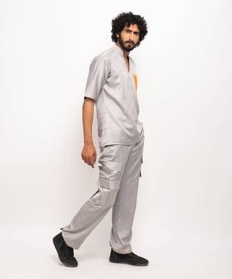 Grey & orange pocket shirt 3