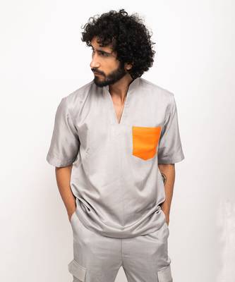 Grey & orange pocket shirt 5