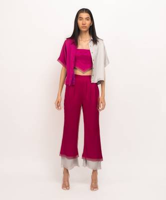 Wine & grey half & half pant set 1