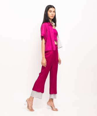 Wine & grey half & half pant set 2