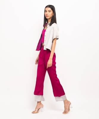 Wine & grey half & half pant set 3