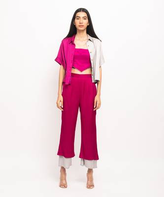 Wine & grey half & half pant set 4