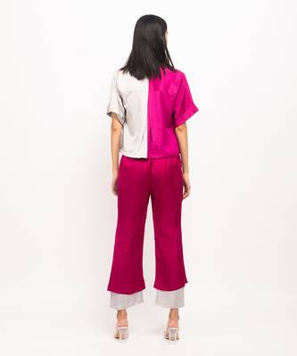 Wine & grey half & half pant set 5